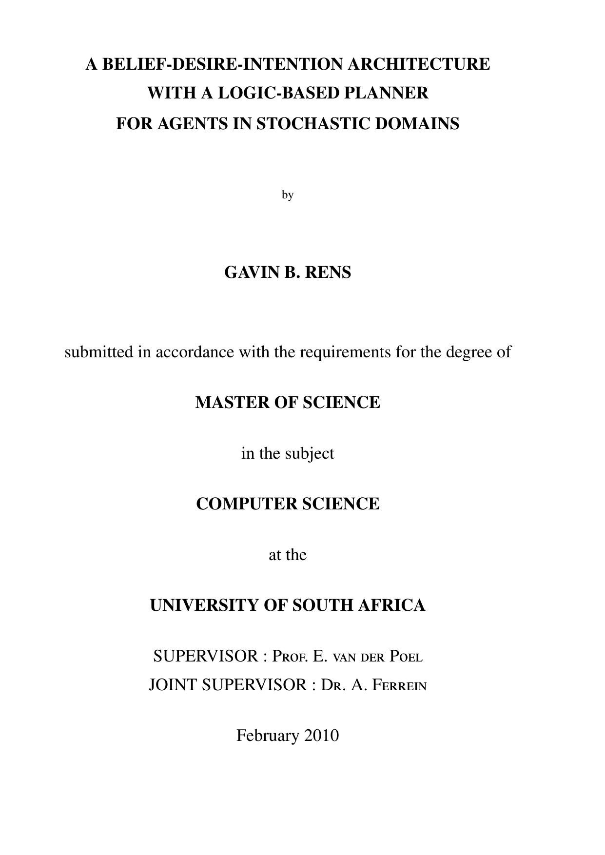 Gavin B. Rens by A Stochastic Belief-Desire-Intention Architecture