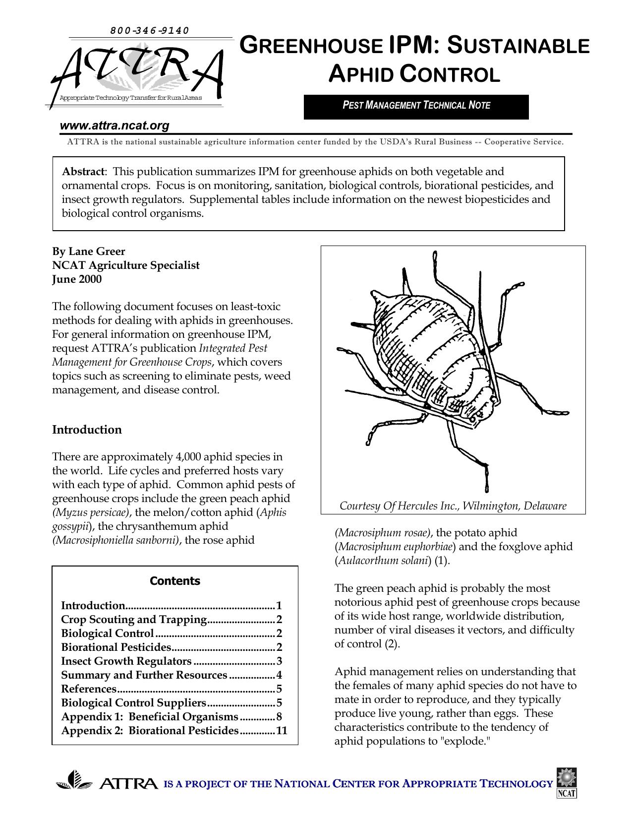 Geenhouse IPM: Sustainable Aphid Control ~ PDF by Lane Greer June 2000