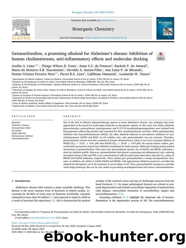 Geissoschizoline, a promising alkaloid for Alzheimerâs disease_ Inhibition of human cholinesterases, anti-inflammatory effects and molecular docking by unknow