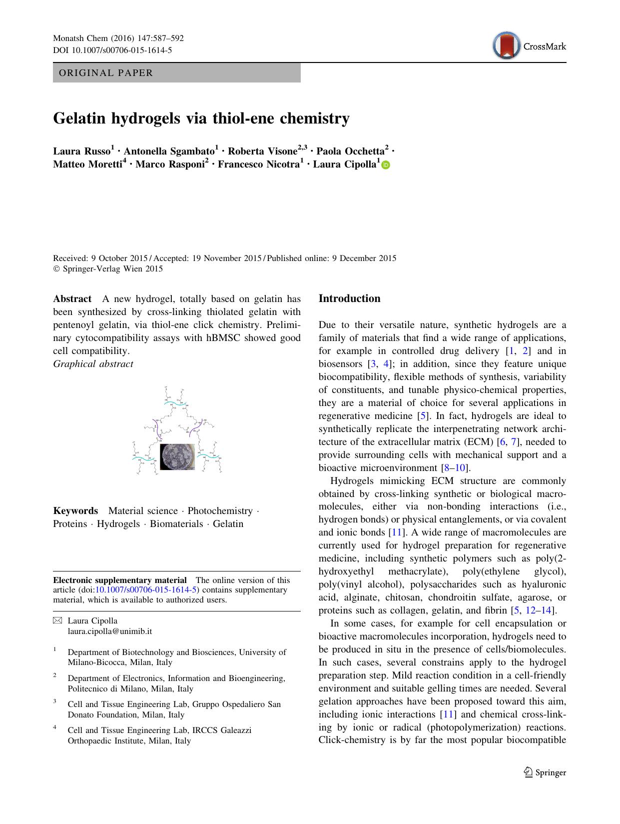 Gelatin hydrogels via thiol-ene chemistry by unknow