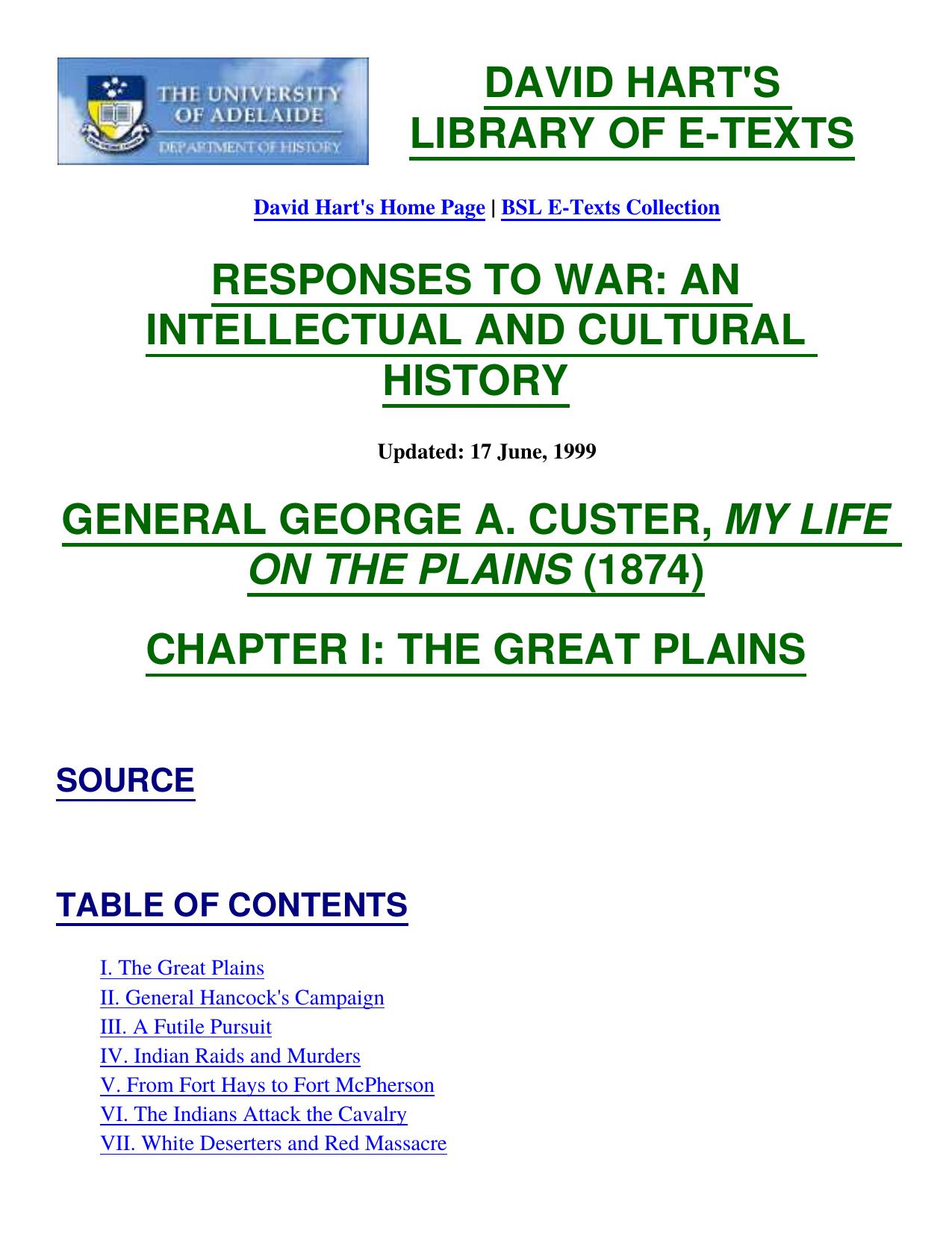 Gen. George Custer, My Life on the Plains 1874 Chap. 1 by Unknown