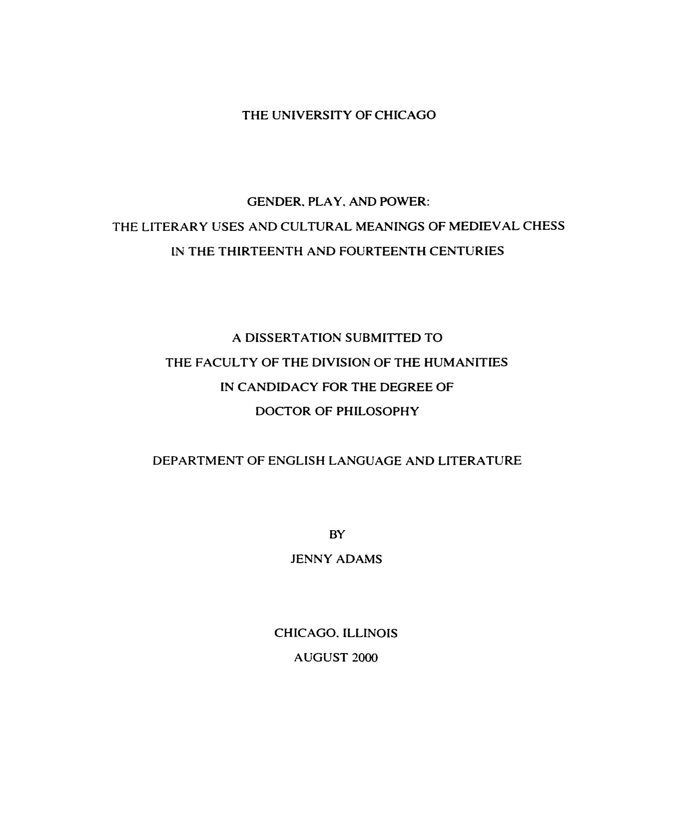 Gender, Play, and Power: The Literary Uses and Cultural Meanings of Medieval Chess in the Thirteenth and Fourteenth Centuries by Jenny Adams