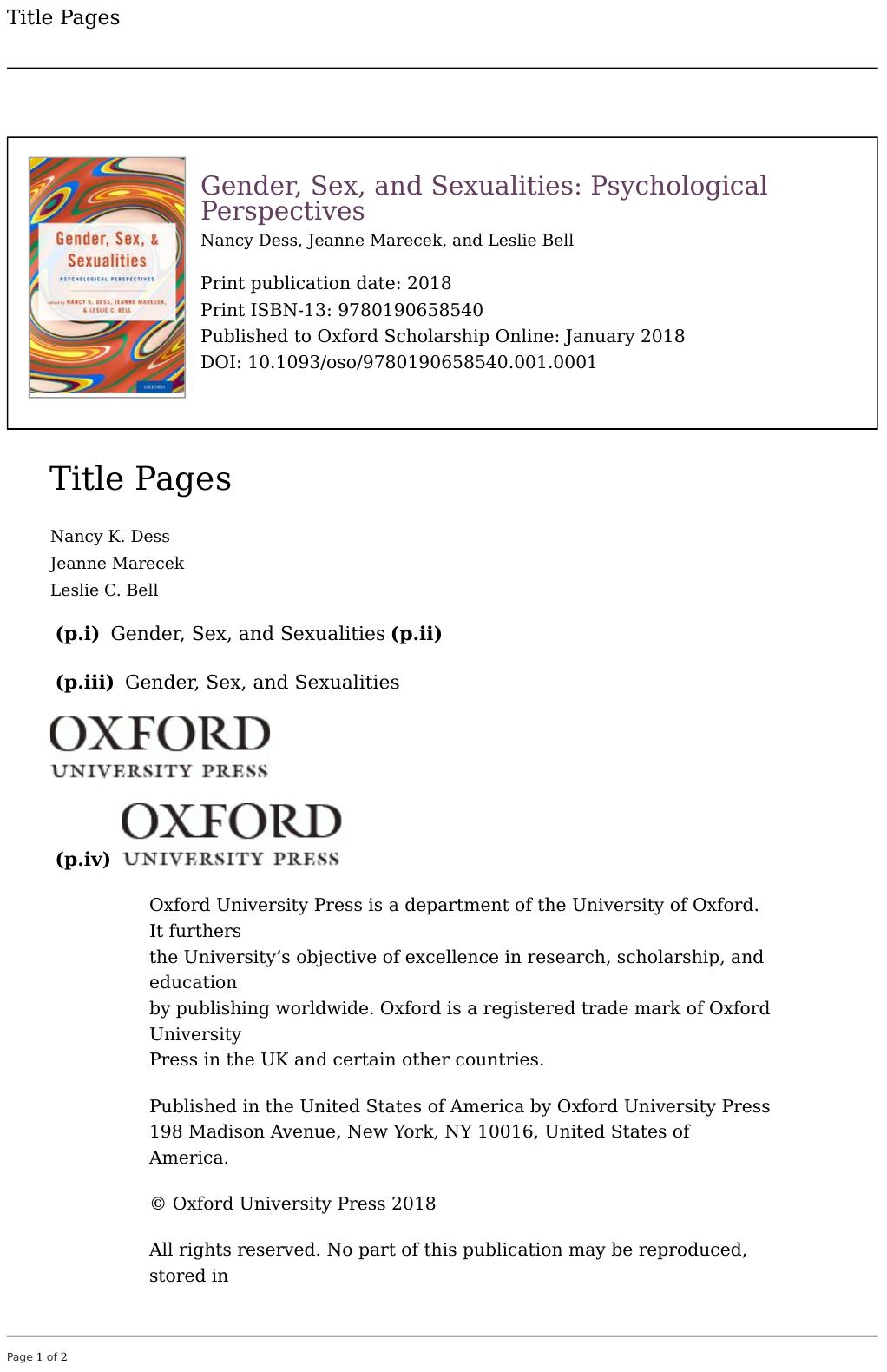 Gender, Sex, and Sexualities: Psychological Perspectives by Unknow