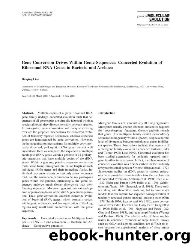 Gene Conversion Drives Within Genic Sequences: Concerted Evolution of Ribosomal RNA Genes in Bacteria and Archaea by Liao D. et al