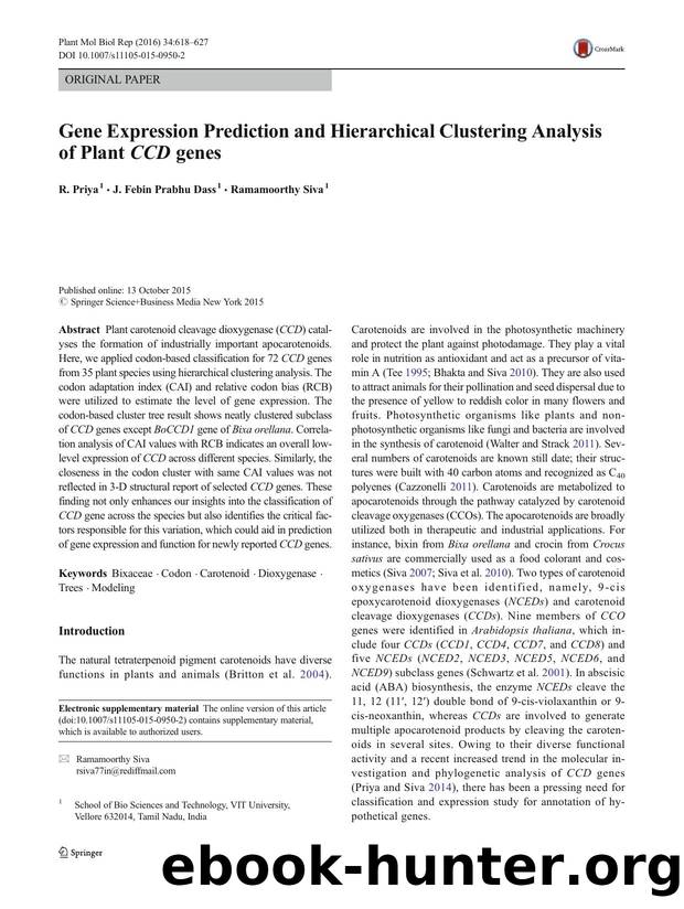 Gene Expression Prediction and Hierarchical Clustering Analysis of Plant CCD genes by R. Priya & J. Febin Prabhu Dass & Ramamoorthy Siva