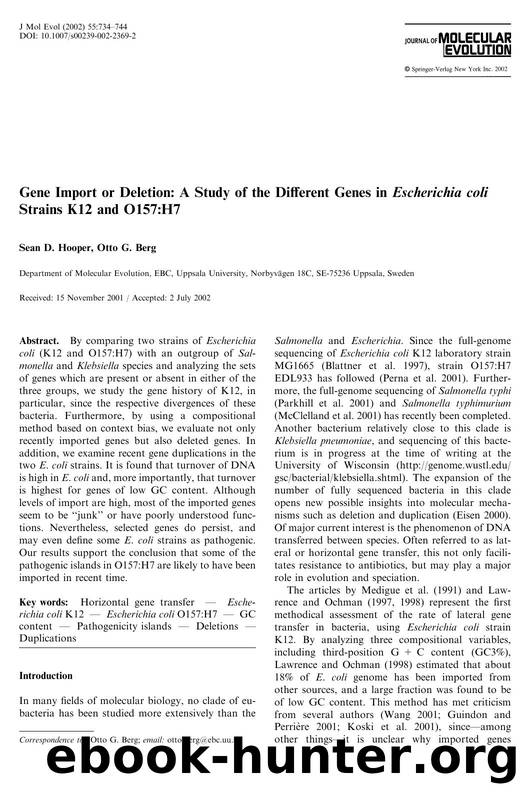 Gene Import or Deletion: A Study of the Different Genes in Escherichia coli Strains K12 and O157:H7 by Hooper S.D. et al