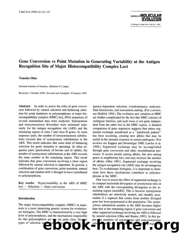 Gene conversion vs point mutation in generating variability at the antigen recognition site of major histocompatibility complex loci by Unknown