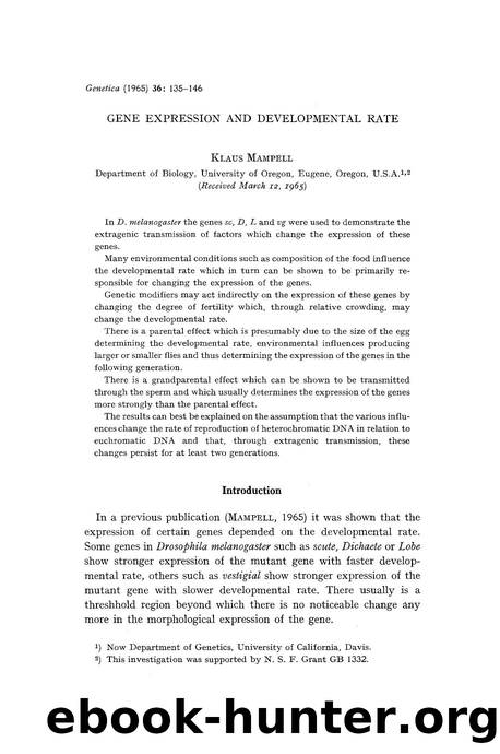 Gene expression and developmental rate by Unknown