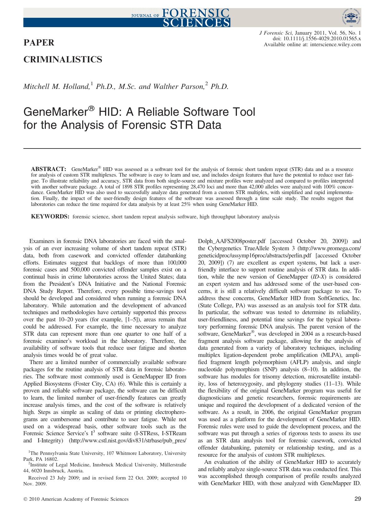 GeneMarker HID: A Reliable Software Tool for the Analysis of Forensic STR Data by Unknown