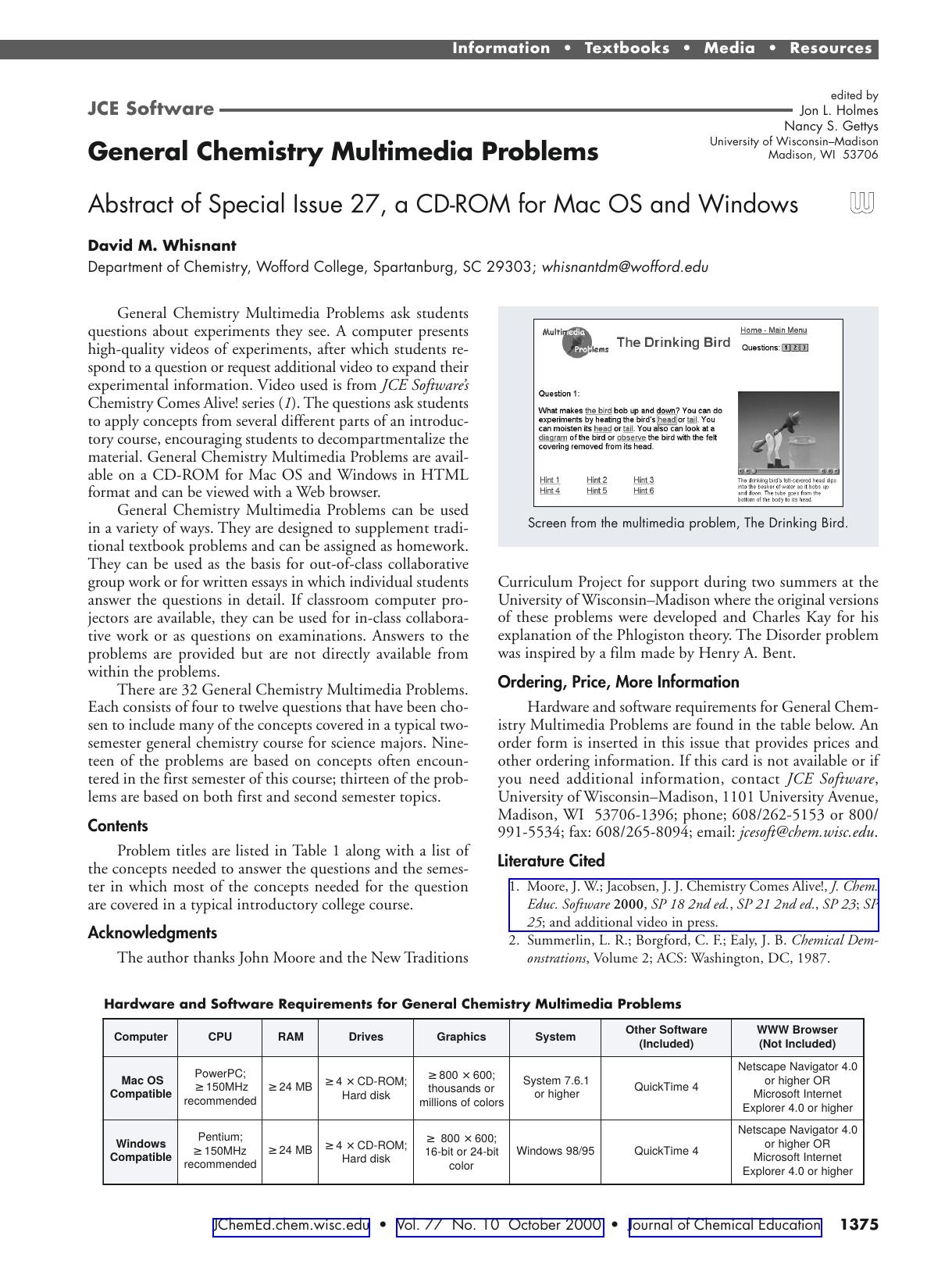 General Chemistry Multimedia Problems by David M. Whisnant