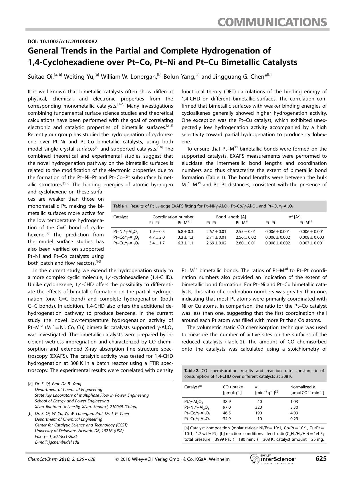General Trends in the Partial and Complete Hydrogenation of 1,4?Cyclohexadiene over Pt?Co, Pt?Ni and Pt?Cu Bimetallic Catalysts by Unknown