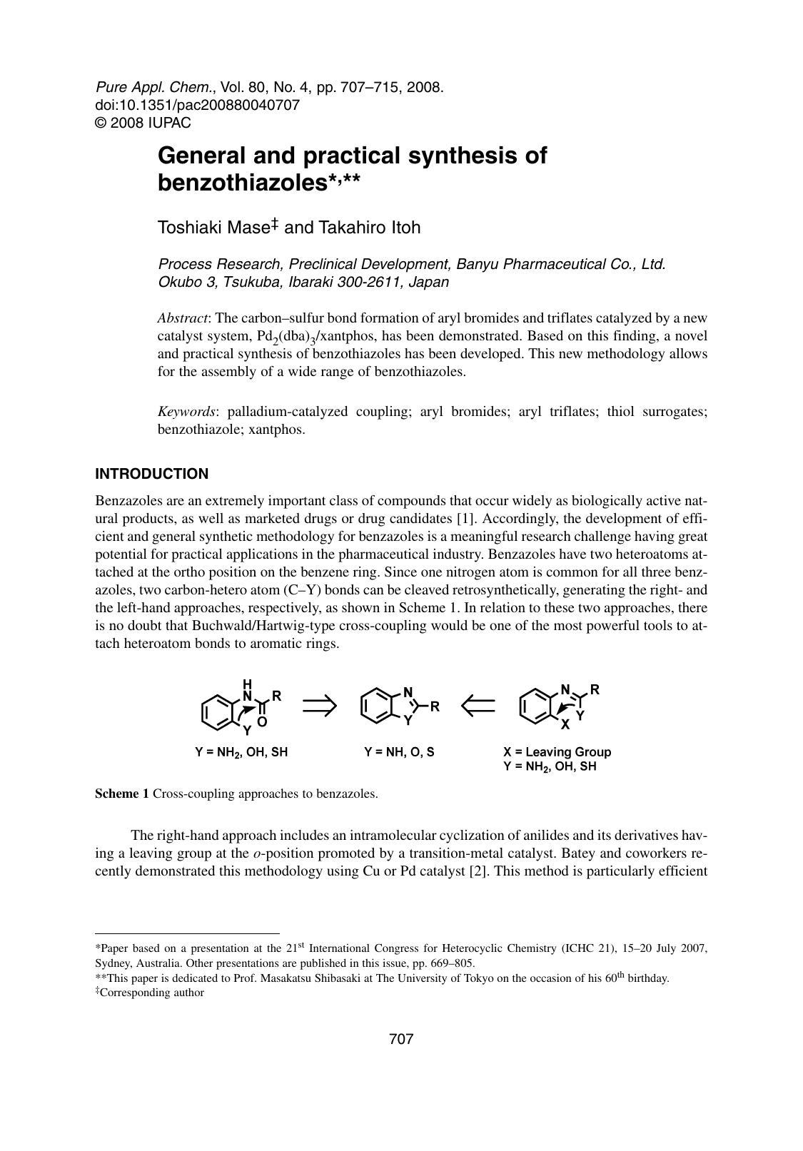 General and practical synthesis of benzothiazoles by Toshiaki Mase & Takahiro Itoh
