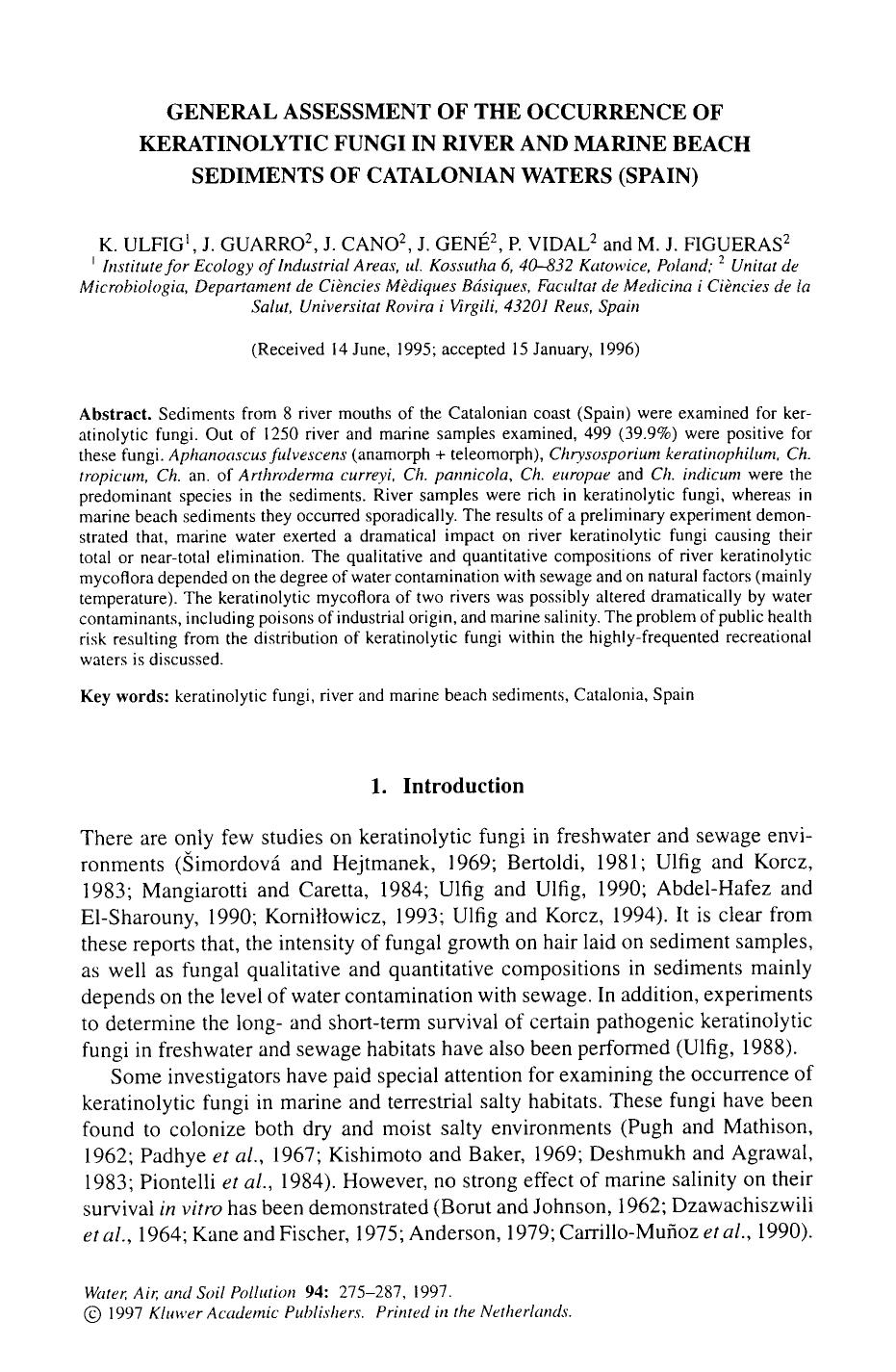 General assessment of the occurrence of keratinolytic fungi in river and marine beach sediments of Catalonian waters (Spain) by Unknown