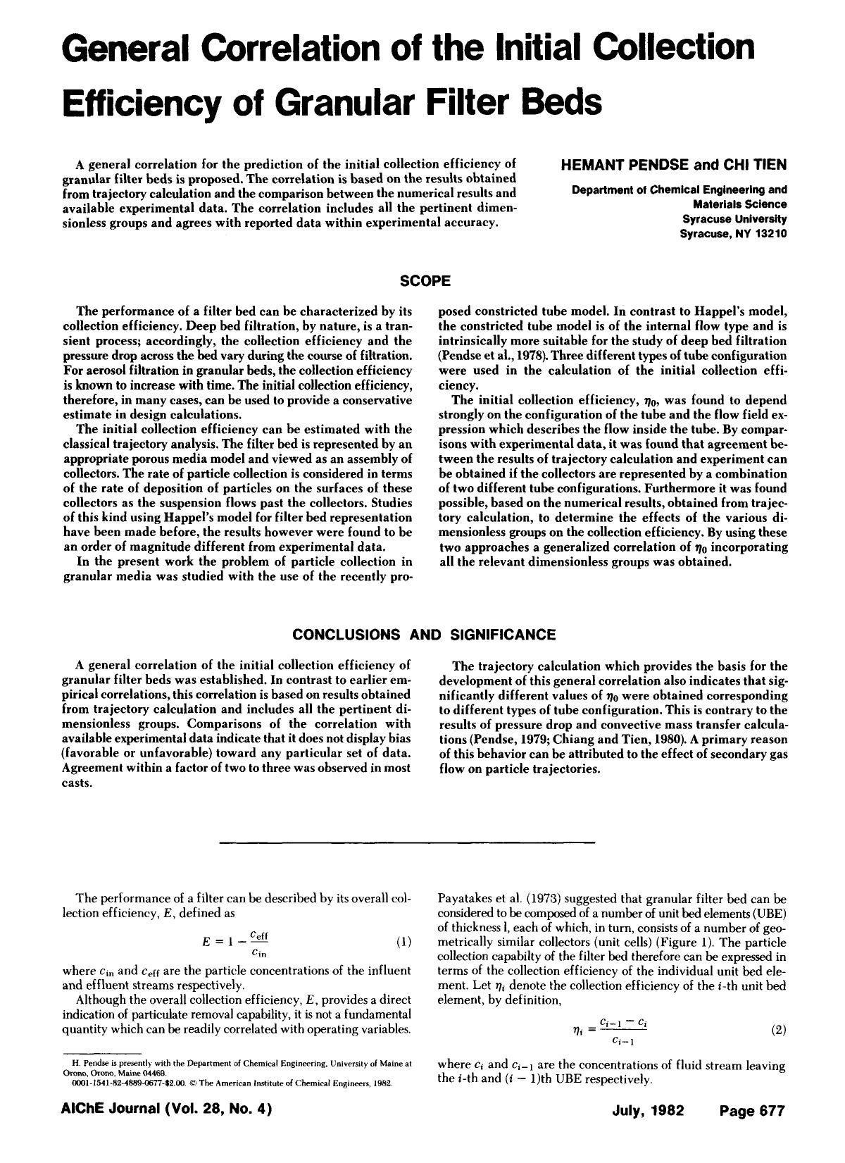 General correlation of the initial collection efficiency of granular filter beds by Unknown