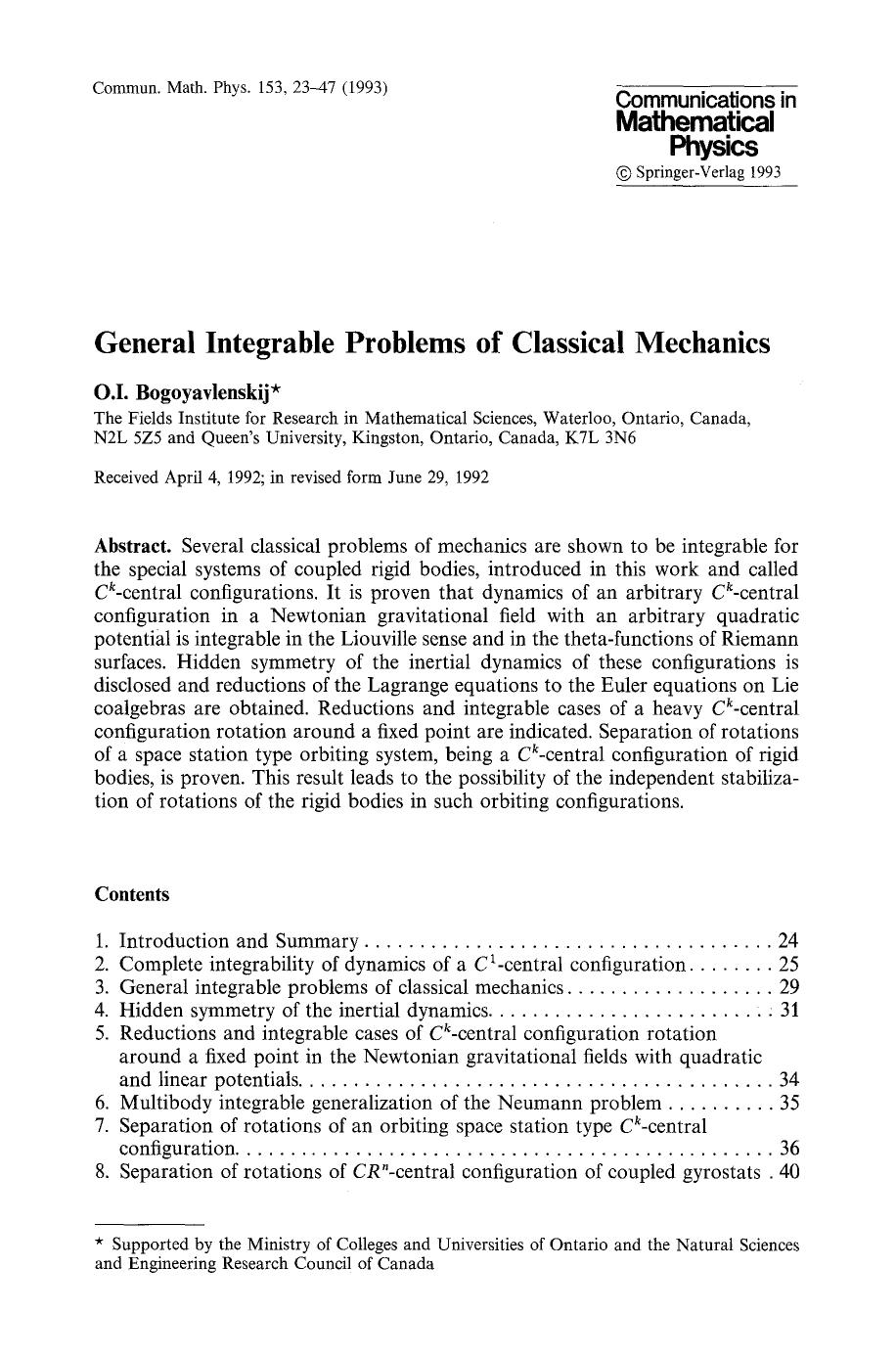 General integrable problems of classical mechanics by Unknown