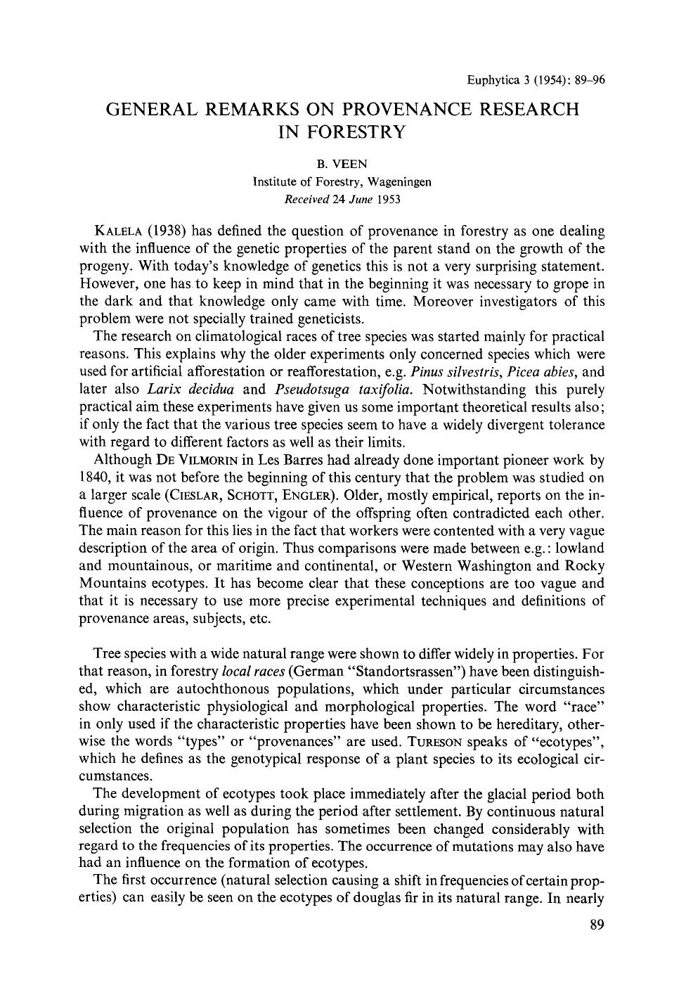 General remarks on provenance research in forestry by Unknown