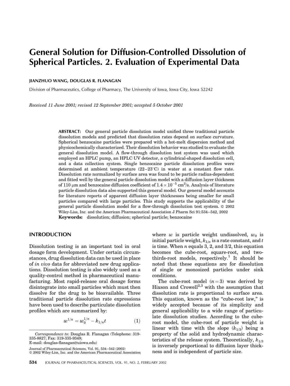 General solution for diffusion-controlled dissolution of spherical particles. 2. Evaluation of experimental data by Unknown