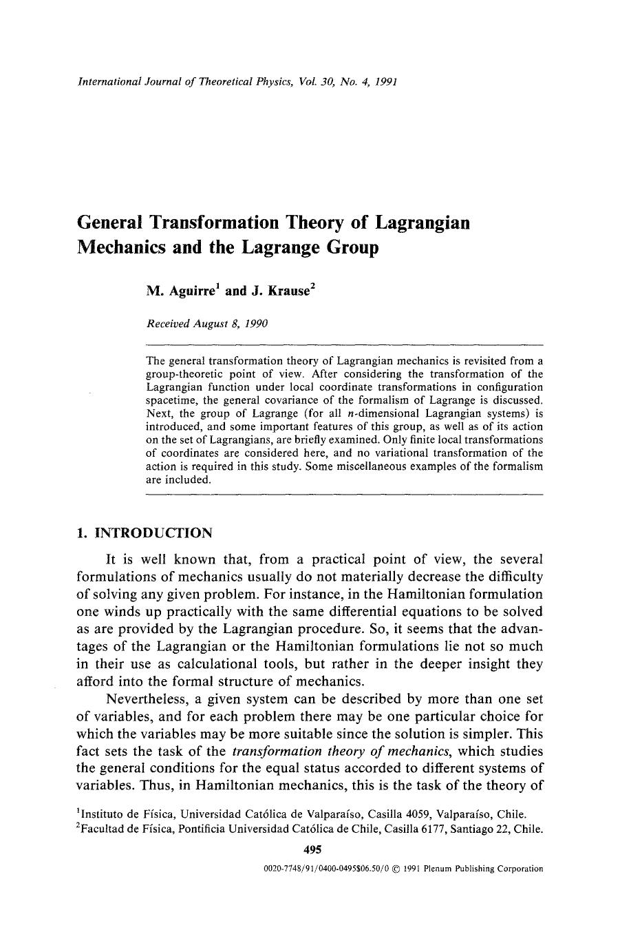General transformation theory of Lagrangian mechanics and the Lagrange group by Unknown
