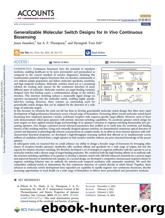 Generalizable Molecular Switch Designs for In Vivo Continuous Biosensing by Jason Saunders Ian A. P. Thompson & Hyongsok Tom Soh