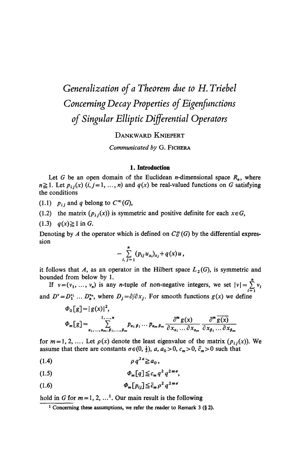 Generalization of a theorem due to H. Triebel concerning decay properties of eigenfunctions of singular elliptic differential operators by Unknown