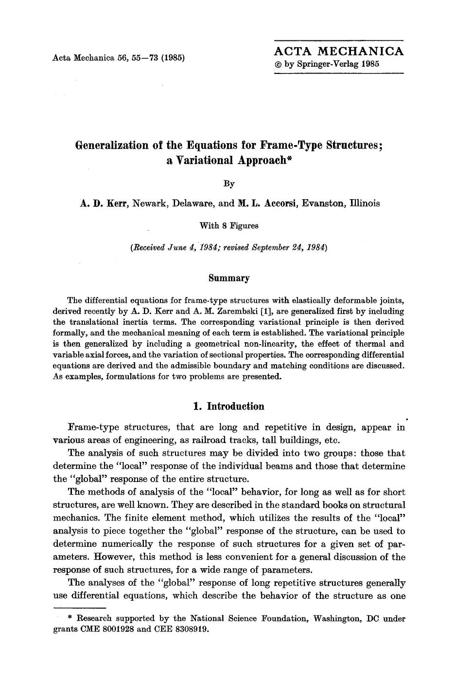 Generalization of the equations for frame-type structures; a variational approach by Unknown