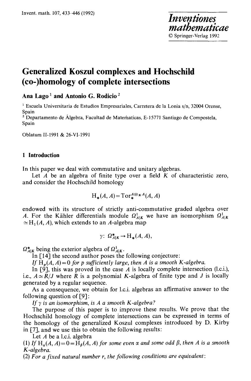 Generalized Koszul complexes and Hochschild (co-)homology of complete intersections by Unknown
