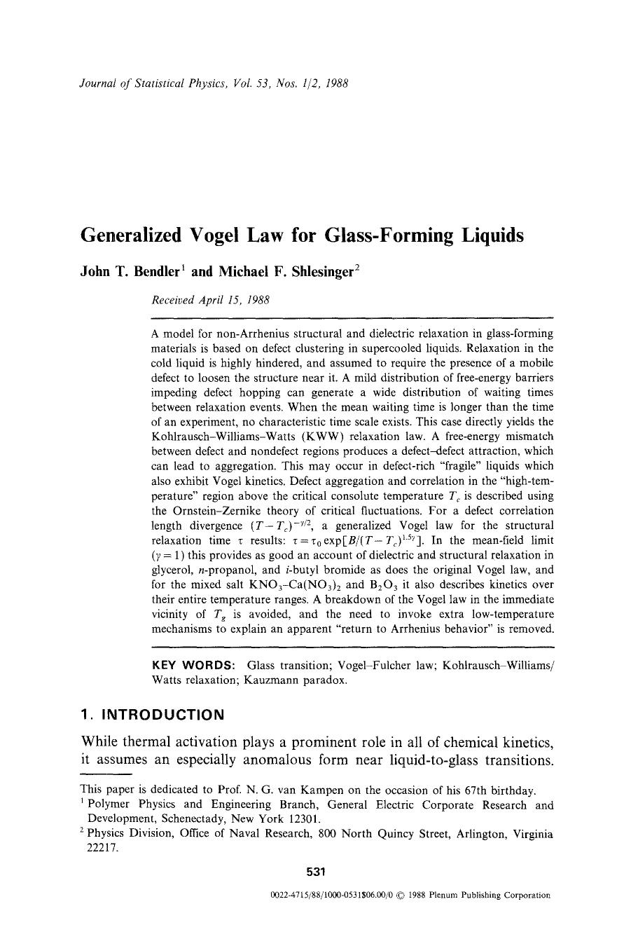 Generalized Vogel law for glass-forming liquids by Unknown