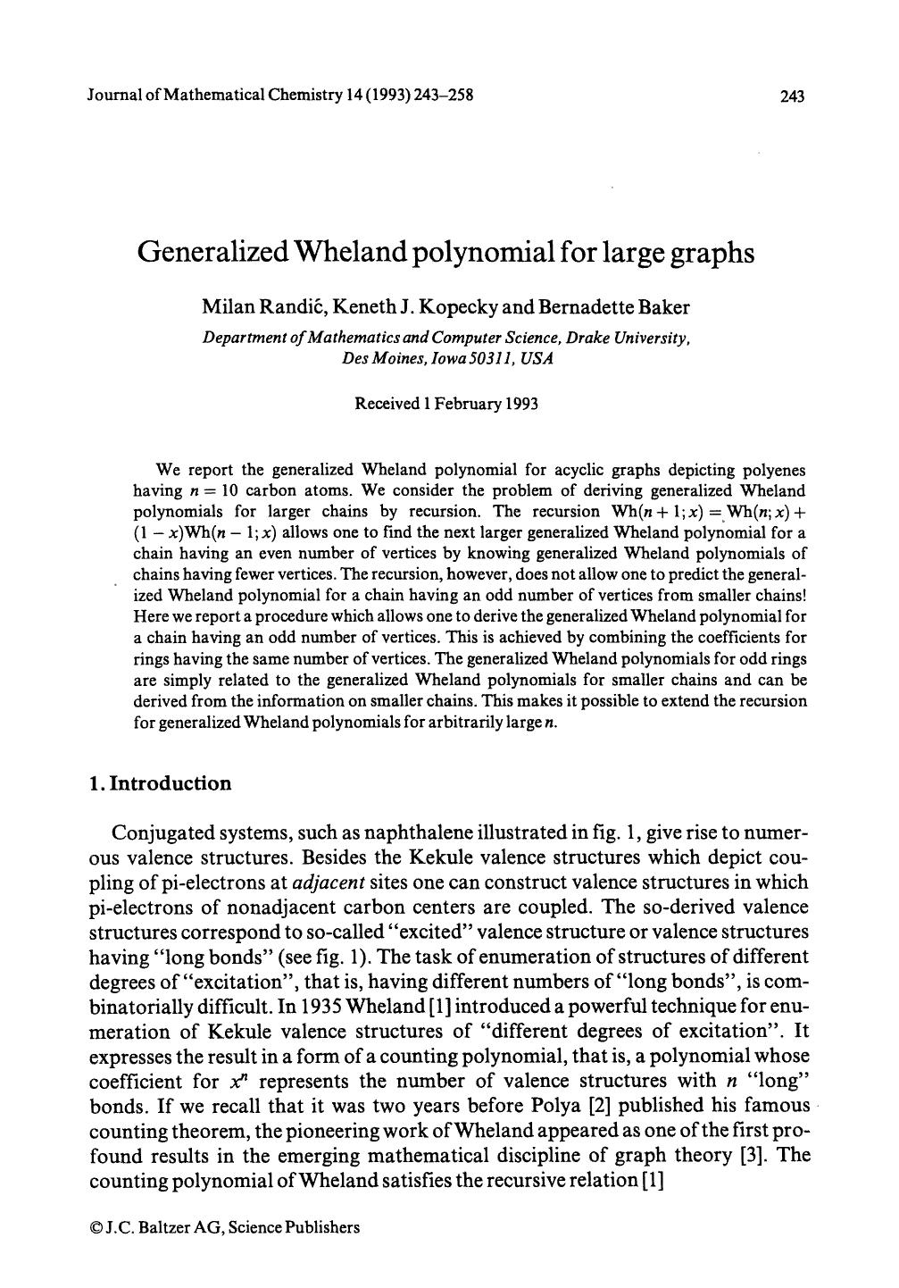 Generalized Wheland polynomial for large graphs by Unknown