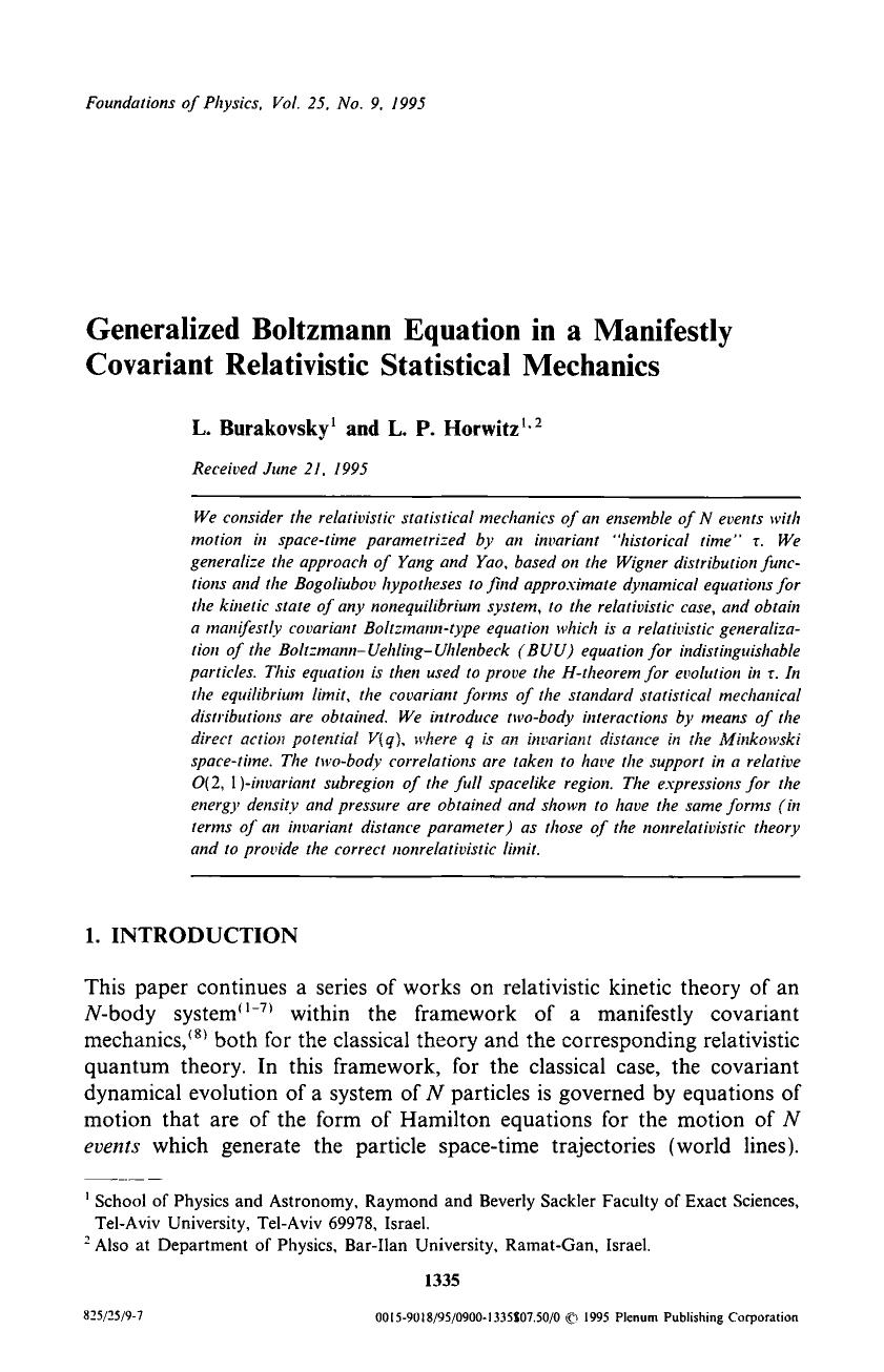 Generalized boltzmann equation in a manifestly covariant relativistic statistical mechanics by Unknown