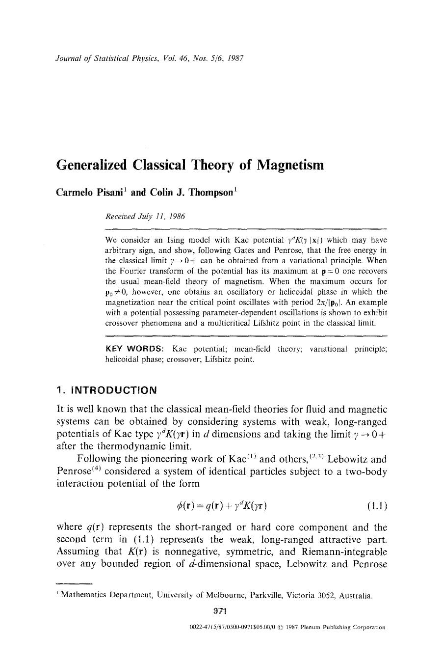 Generalized classical theory of magnetism by Unknown