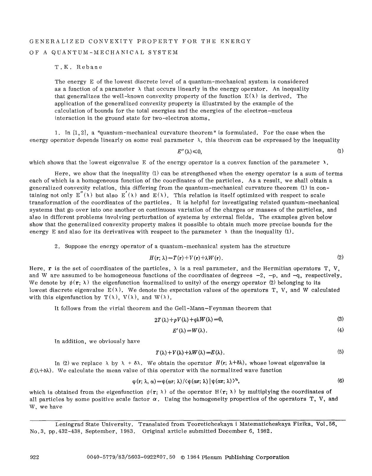 Generalized convexity property for the energy of a quantum-mechanical system by Unknown