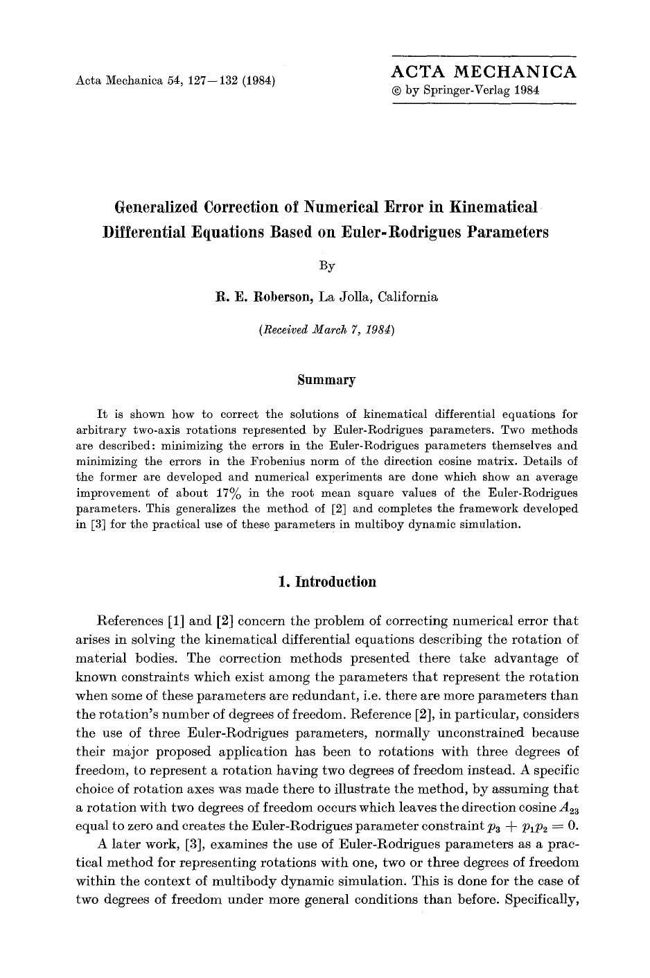 Generalized correction of numerical error in kinematical differential equations based on Euler-Rodrigues parameters by Unknown