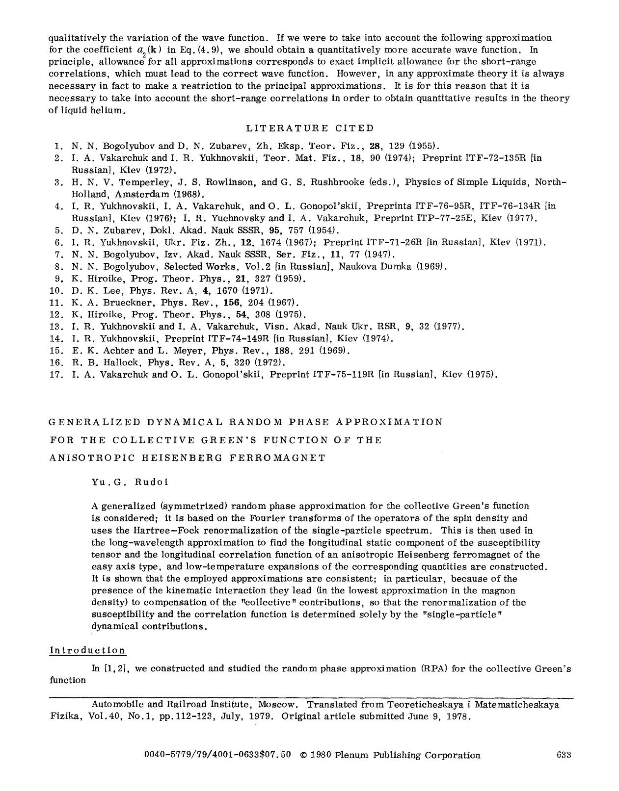 Generalized dynamical random phase approximation for the collective Green's function of the anisotropic Heisenberg ferromagnet by Unknown