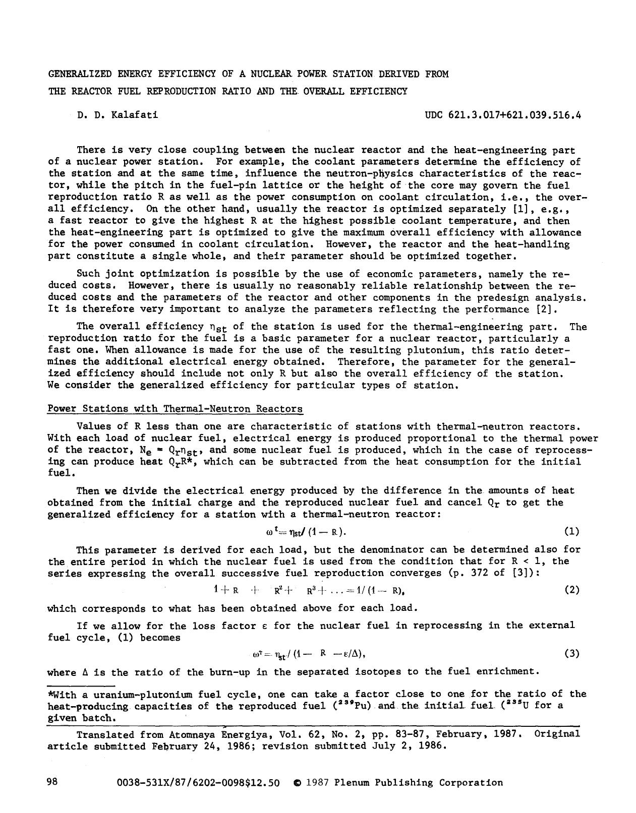 Generalized energy efficiency of a nuclear power station derived from the reactor fuel reproduction ratio and the overall efficiency by Unknown