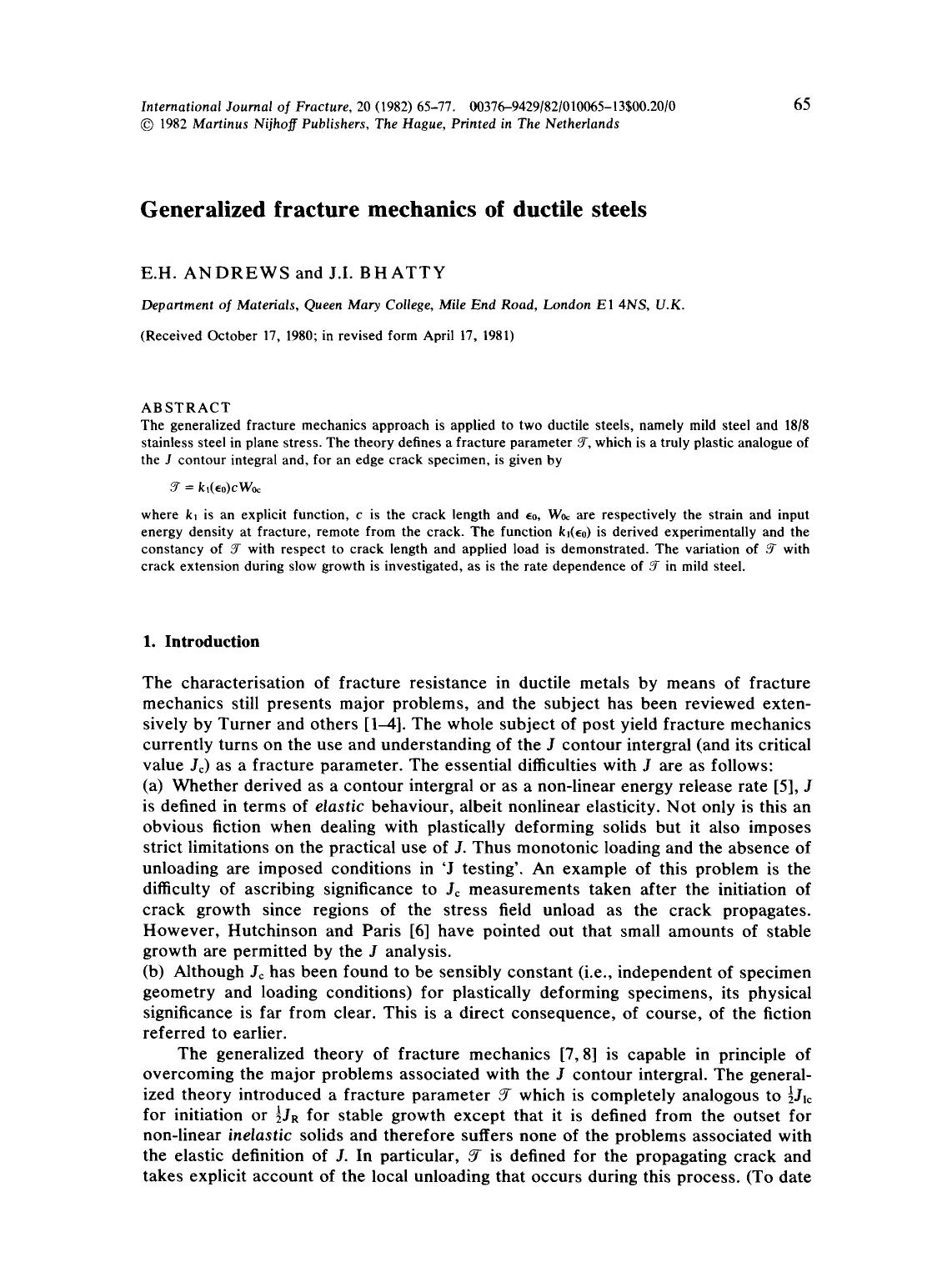 Generalized fracture mechanics of ductile steels by Unknown