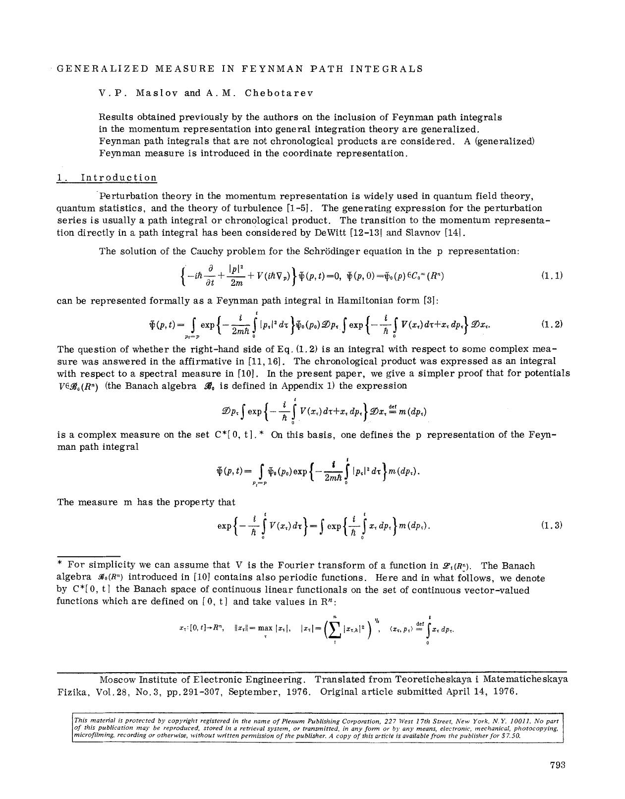 Generalized measure in Feynman path integrals by Unknown