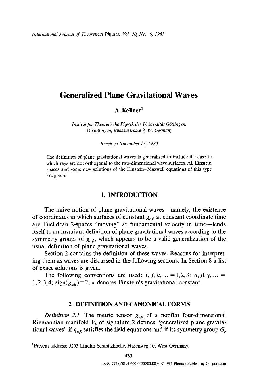 Generalized plane gravitational waves by Unknown