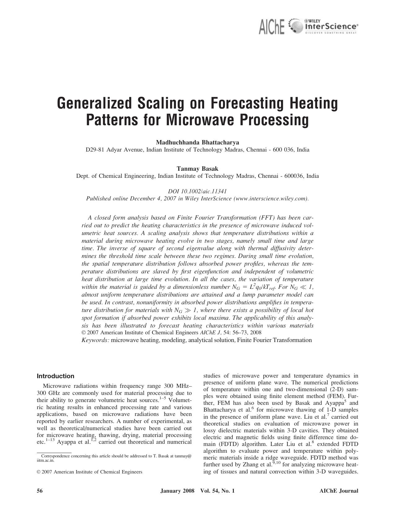 Generalized scaling on forecasting heating patterns for microwave processing by Unknown