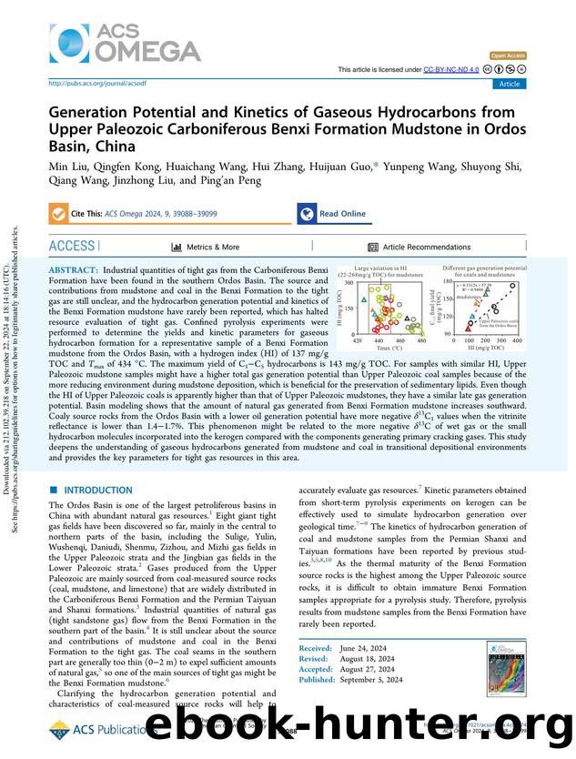 Generation Potential and Kinetics of Gaseous Hydrocarbons from Upper Paleozoic Carboniferous Benxi Formation Mudstone in Ordos Basin, China by unknow