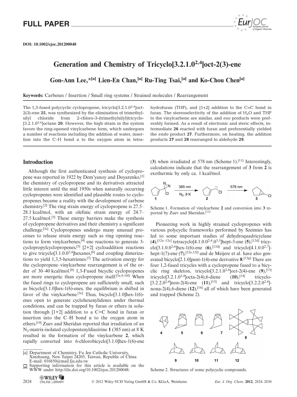 Generation and Chemistry of Tricyclo[3.2.1.02,4]oct2(3)ene by Unknown