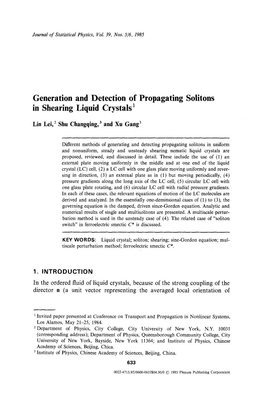 Generation and detection of propagating solitons in shearing liquid crystals by Unknown