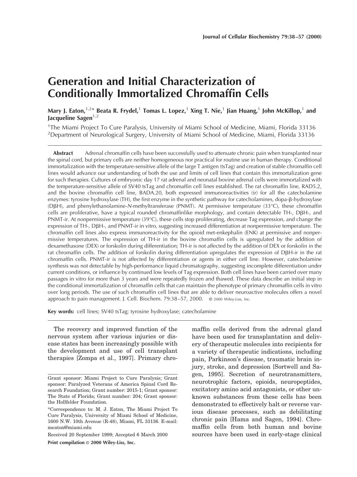 Generation and initial characterization of conditionally immortalized chromaffin cells by Unknown