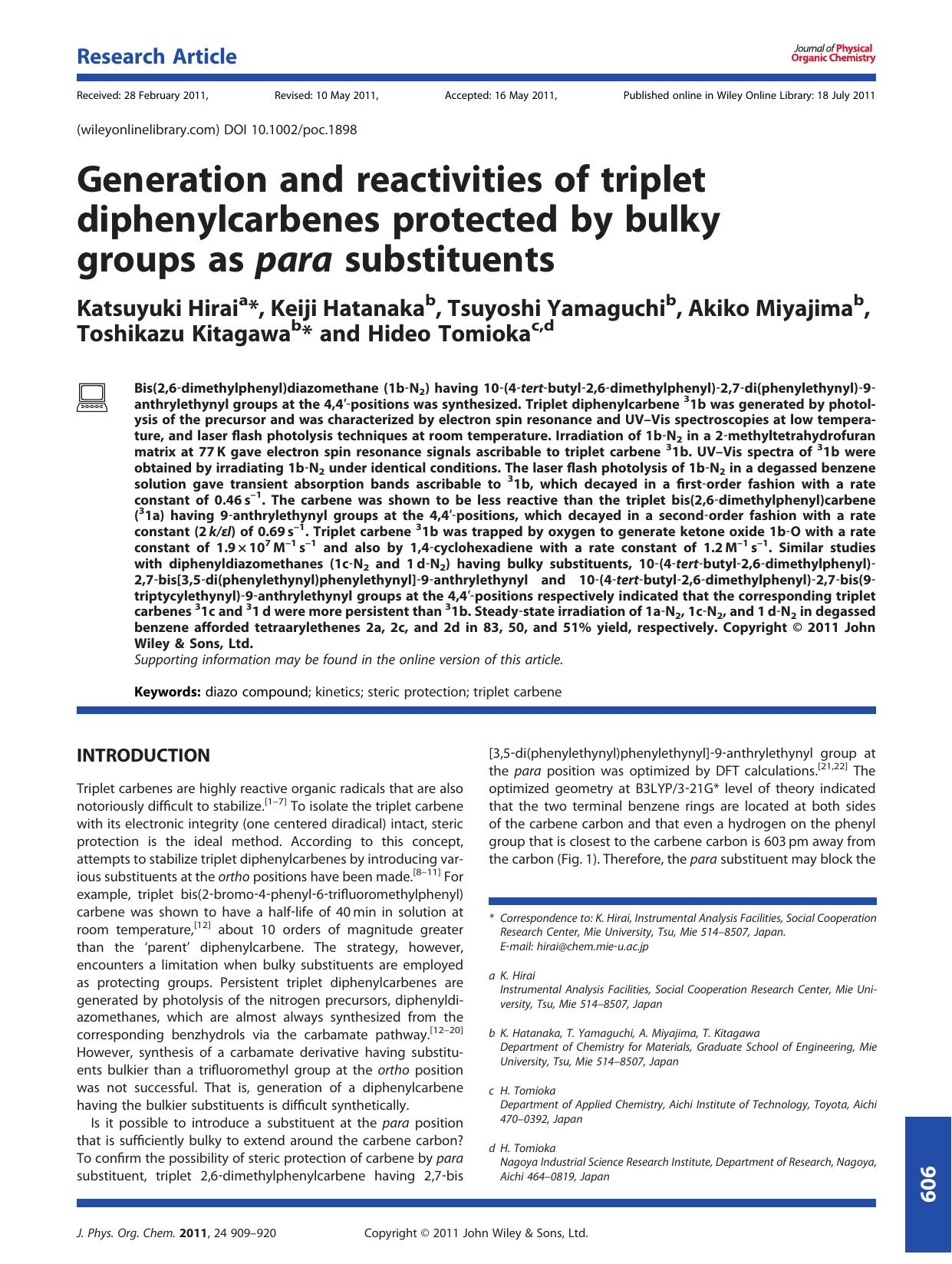 Generation and reactivities of triplet diphenylcarbenes protected by bulky groups as para substituents by Unknown