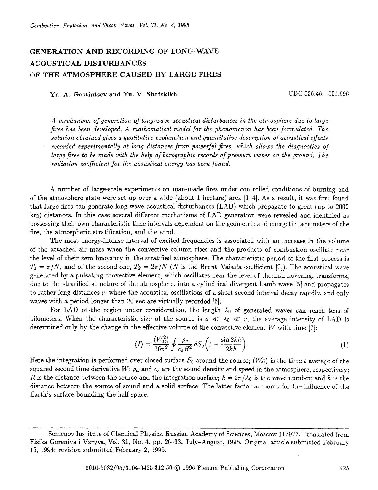 Generation and recording of long-wave acoustical disturbances of the atmosphere caused by large fires by Unknown