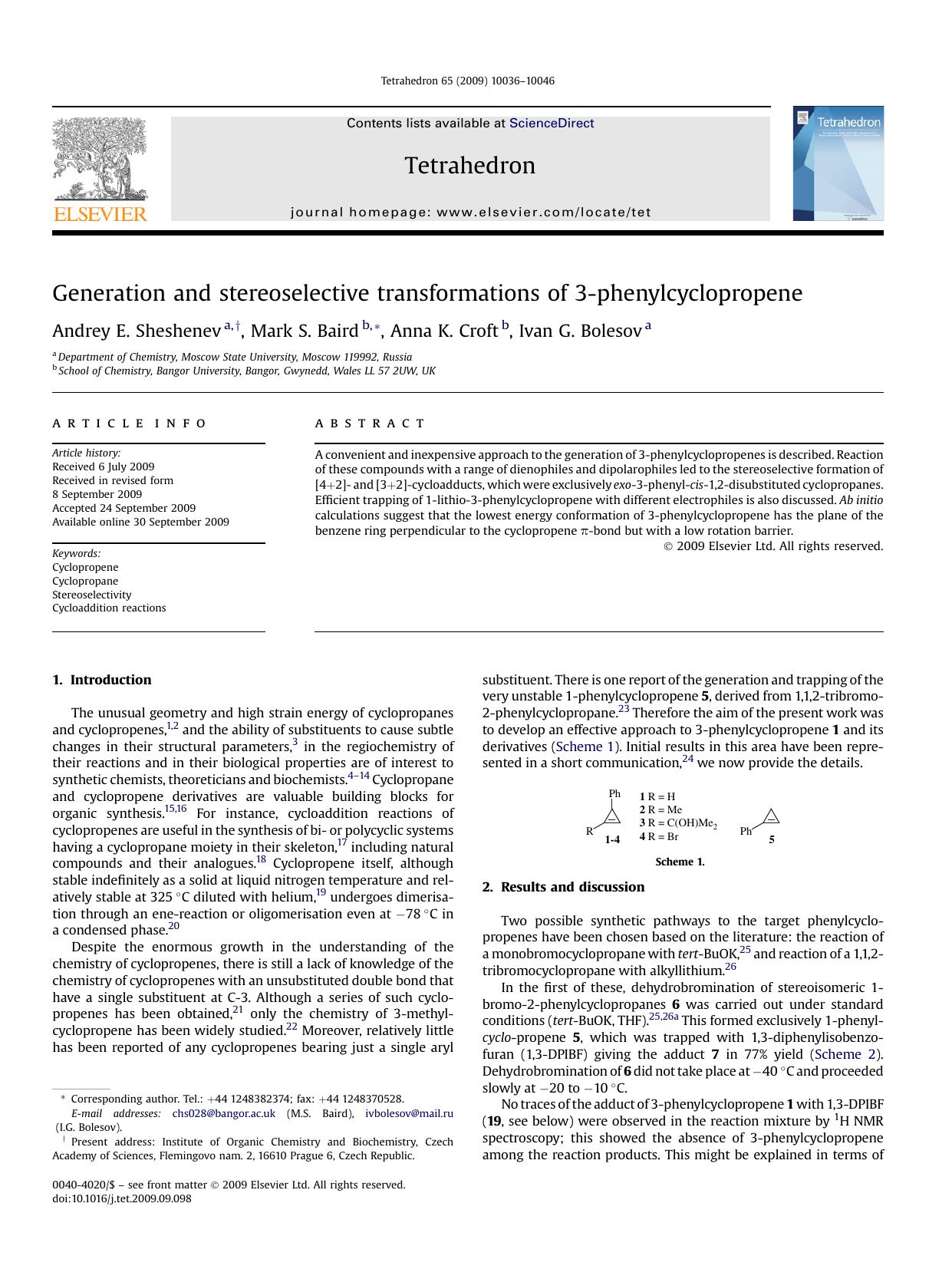 Generation and stereoselective transformations of 3-phenylcyclopropene by Andrey E. Sheshenev; Mark S. Baird; Anna K. Croft; Ivan G. Bolesov