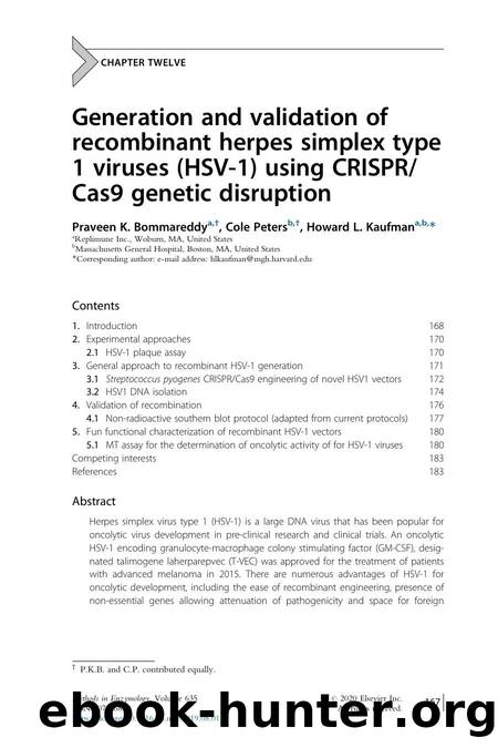 Generation and validation of recombinant herpes simplex type 1 viruses (HSV-1) using CRISPRCas9 genetic disruption by Praveen K. Bommareddy