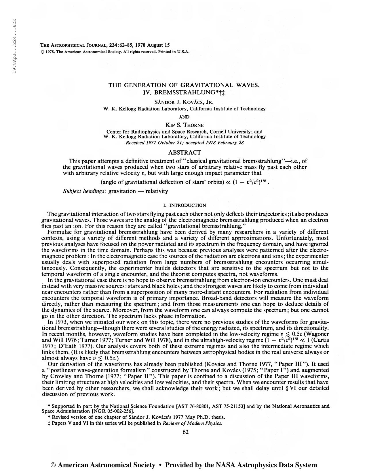 Generation of Gravitational Waves, IV (1978) by Unknown