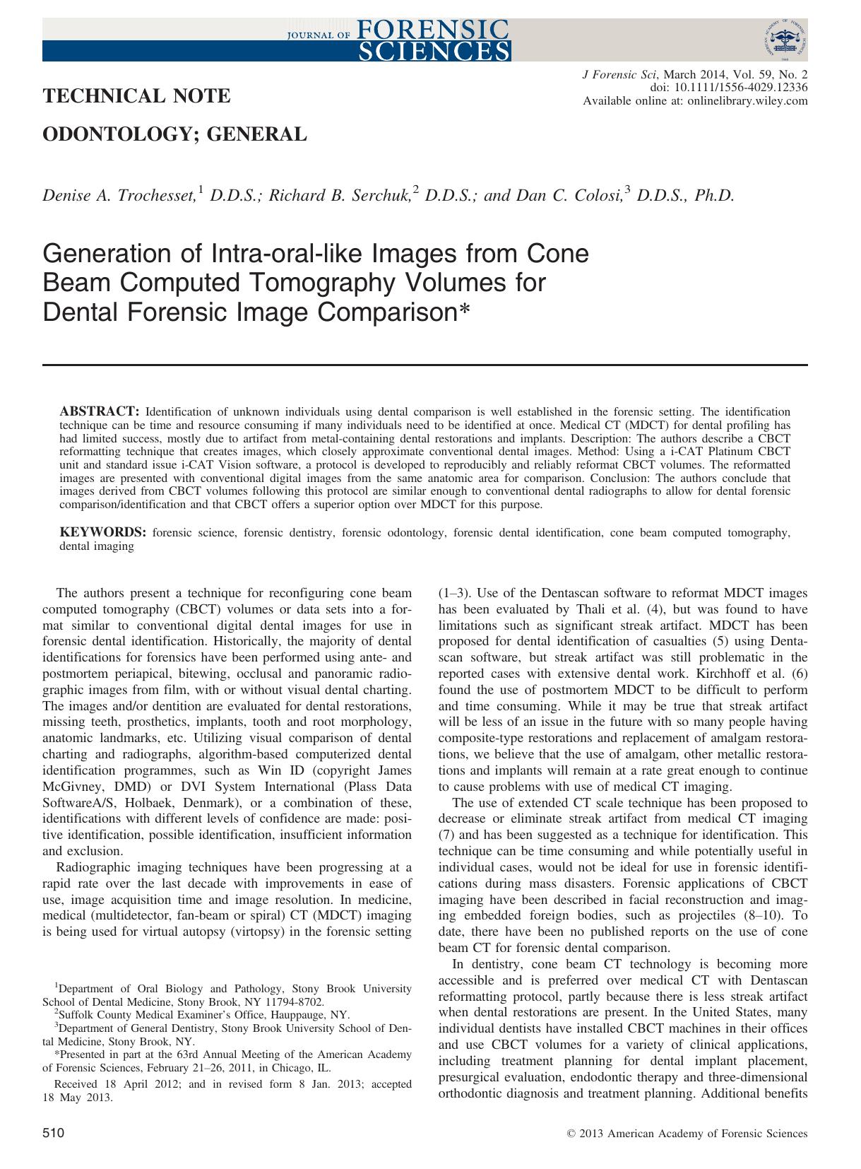 Generation of Intraorallike Images from Cone Beam Computed Tomography Volumes for Dental Forensic Image Comparison by Unknown