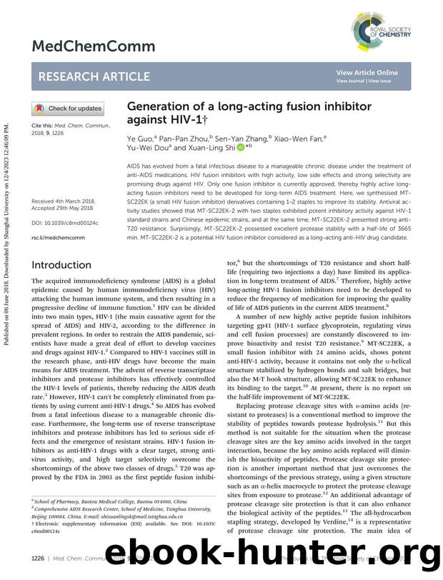 Generation of a long-acting fusion inhibitor against HIV-1 by Ye Guo & Pan-Pan Zhou & Sen-Yan Zhang & Xiao-Wen Fan & Yu-Wei Dou & Xuan-Ling Shi
