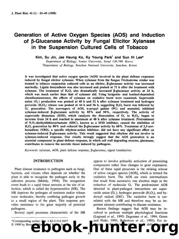 Generation of active oxygen species (AOS) and induction of β-Glucanase activity by fungal elicitor xylanase in the suspension cultured cells of Tobacco by Unknown